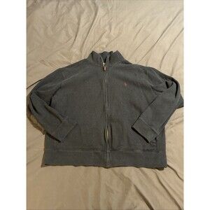 Vtg Polo Ralph Lauren Sweater Mens XL Black Charcoal Full Zip Jacket Pony